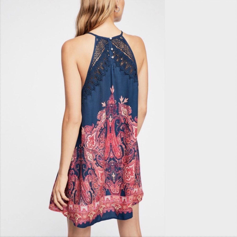 FREE PEOPLE Shea Printed Mini Dress Navy NWT - Picture 3 of 4